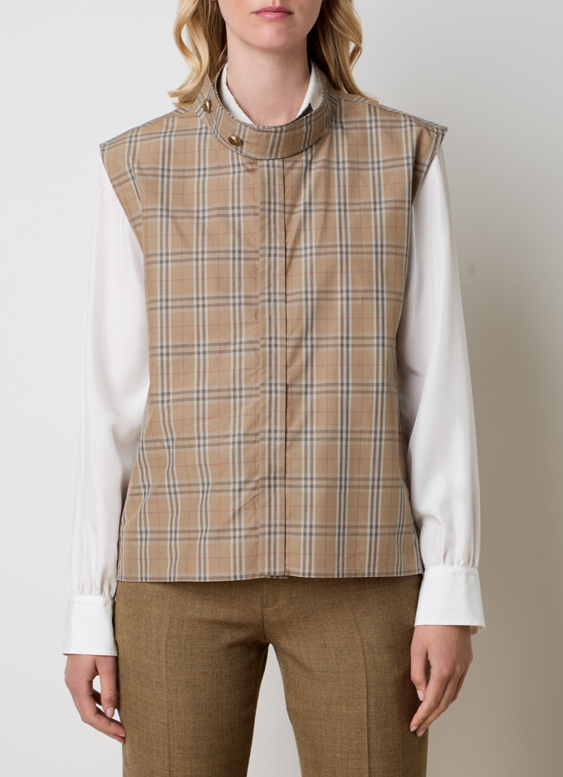 Burberry Blouse met ruitdessin - detail 4 zand