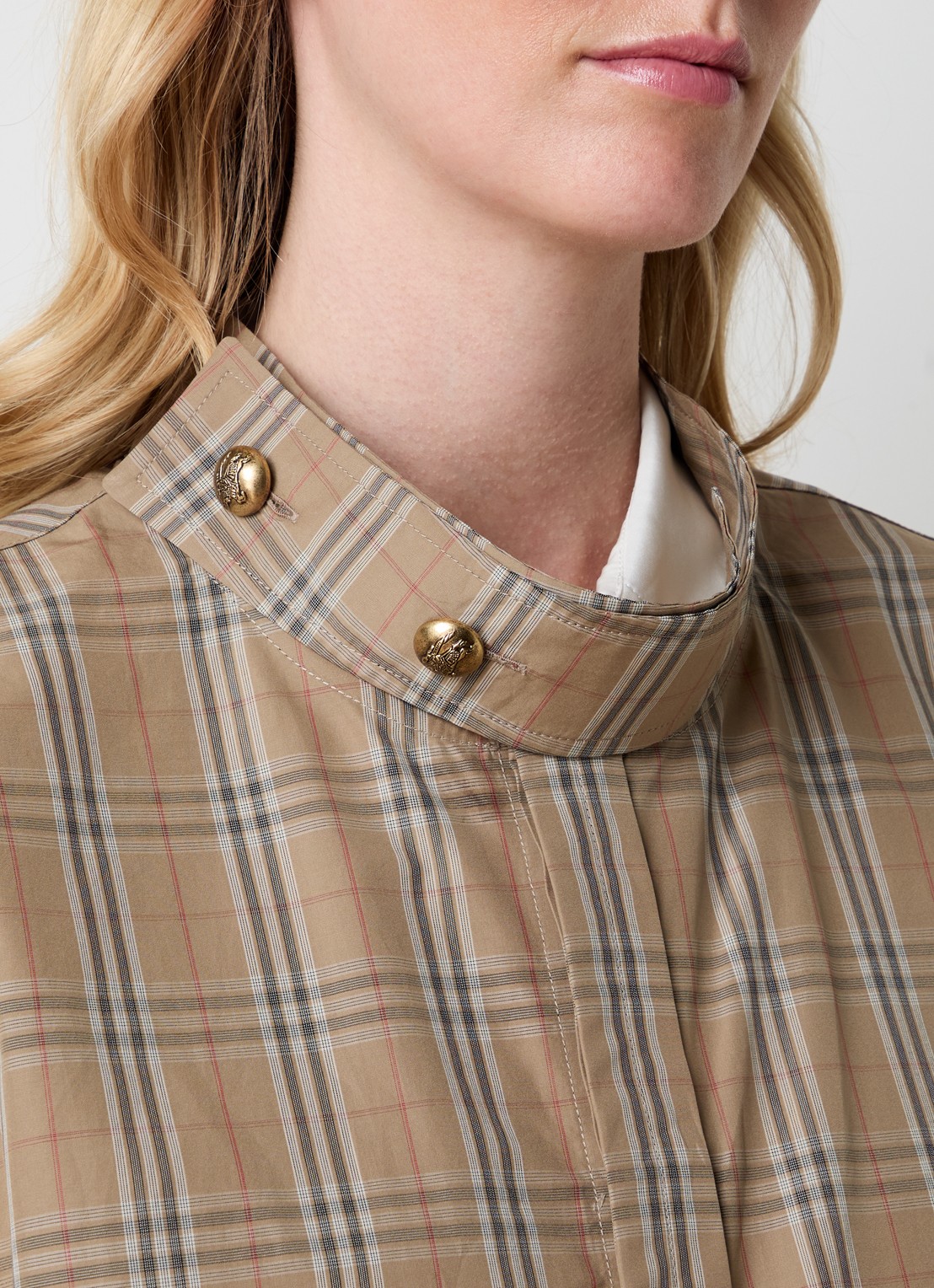 Burberry Blouse met ruitdessin - detail 5 zand