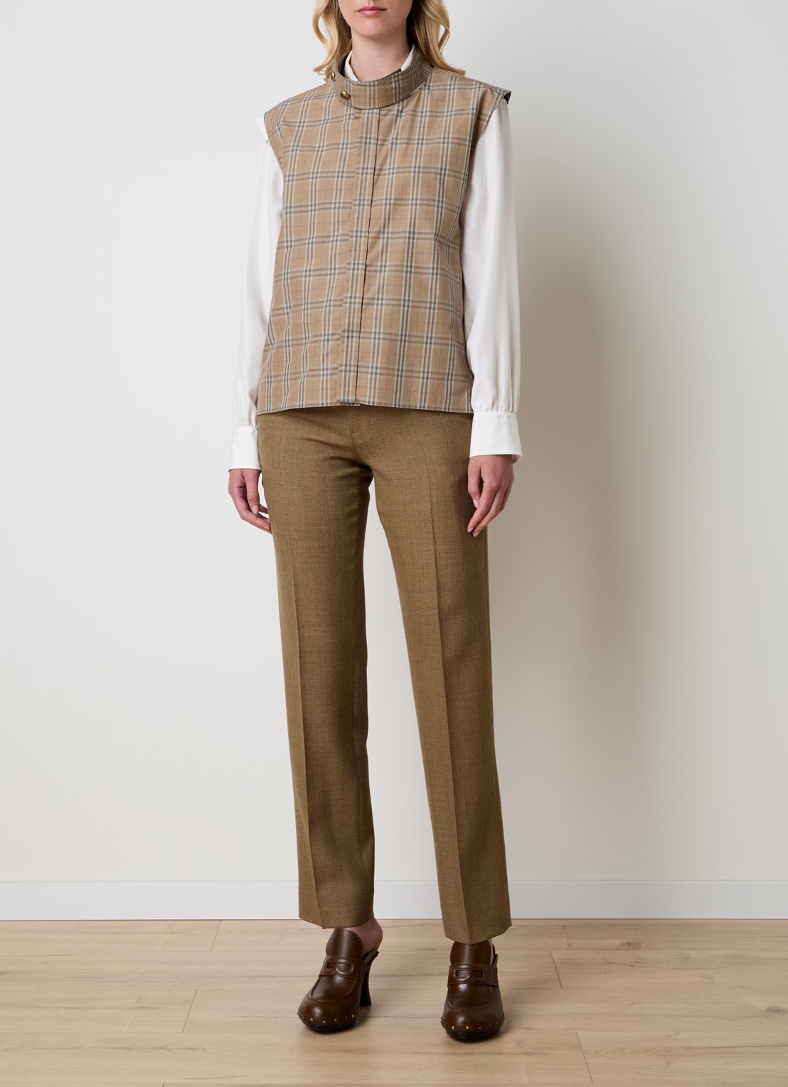 Burberry Blouse met ruitdessin - voorkant 3 zand
