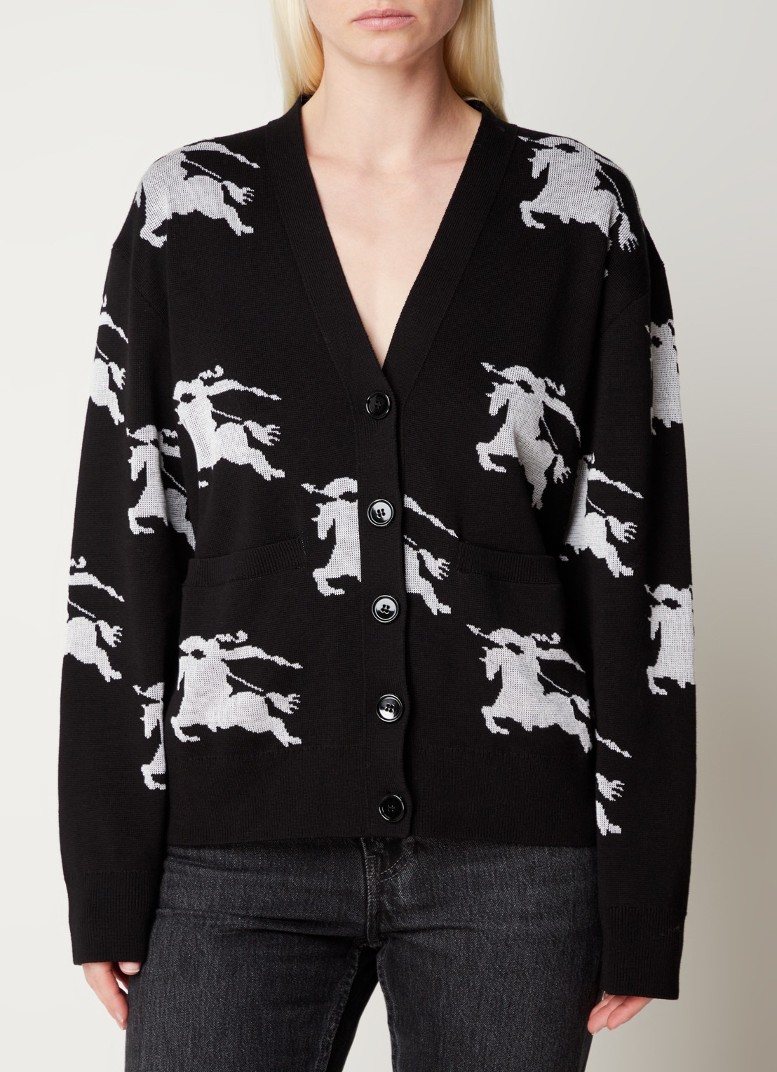 Burberry Brittany fijngebreid vest in zijdeblend met logoprint - detail 3 zwart