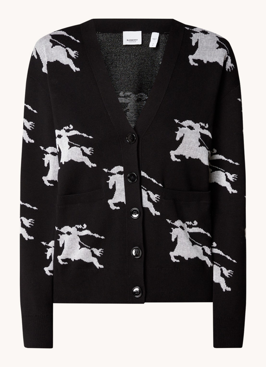 Burberry Brittany fijngebreid vest in zijdeblend met logoprint - voorkant zwart
