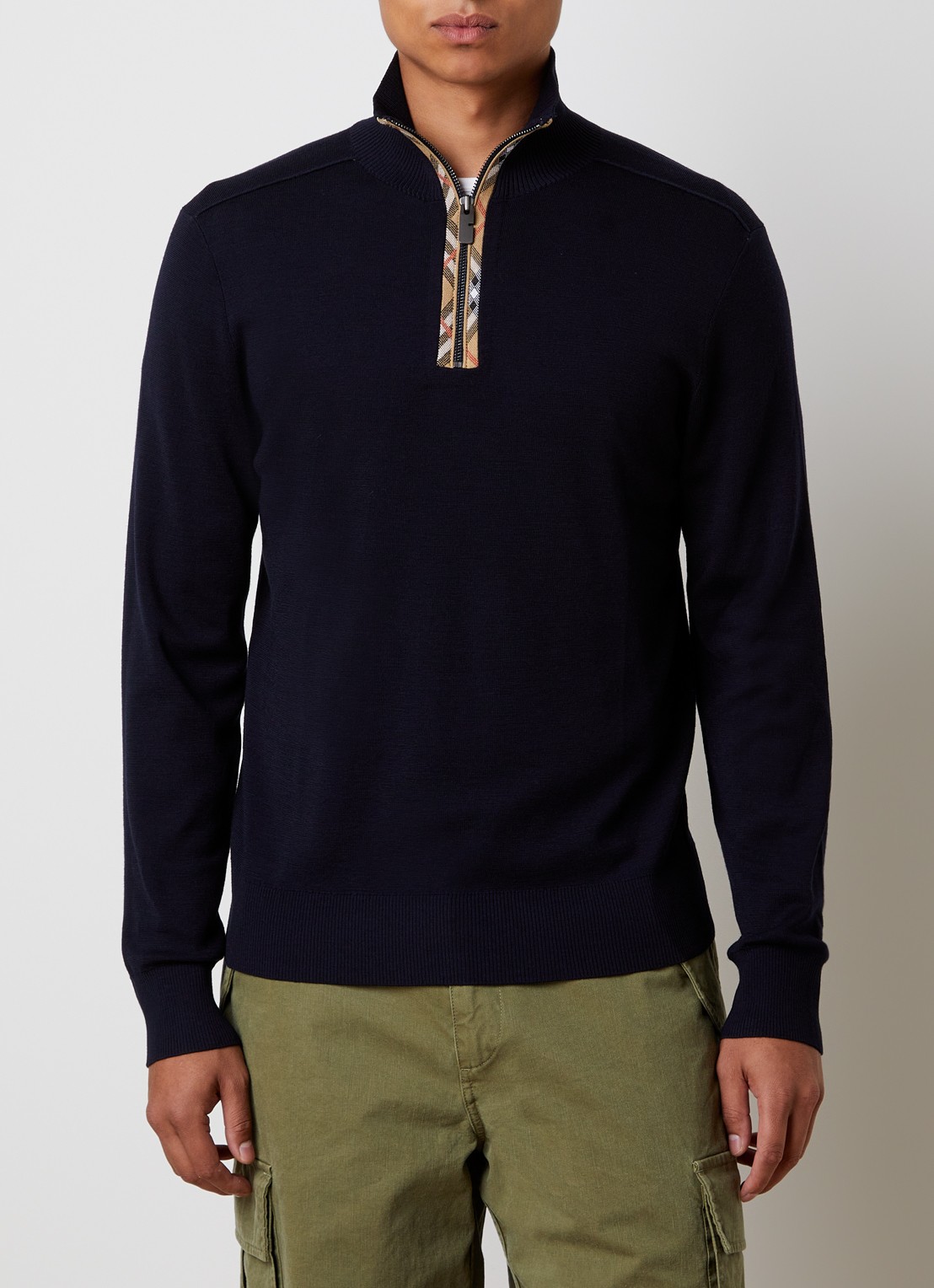 Burberry Cameron fijngebreide trui in wolblend met halve rits - detail 4 donkerblauw