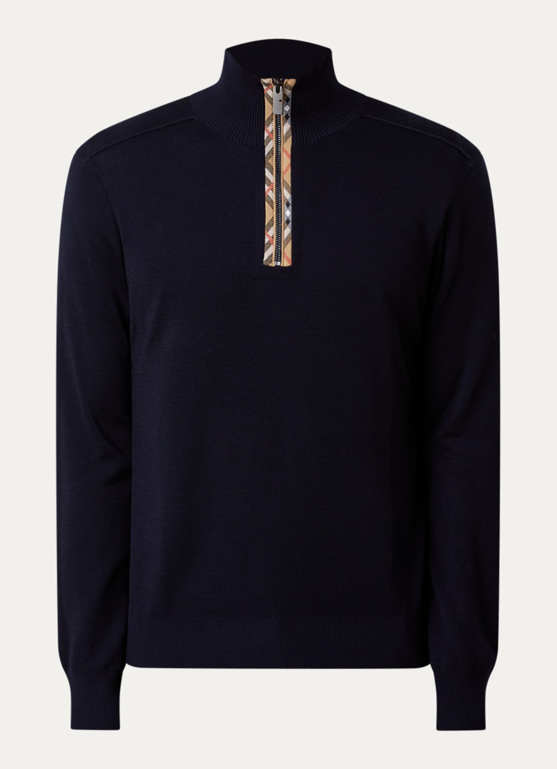 Burberry Cameron fijngebreide trui in wolblend met halve rits - voorkant donkerblauw