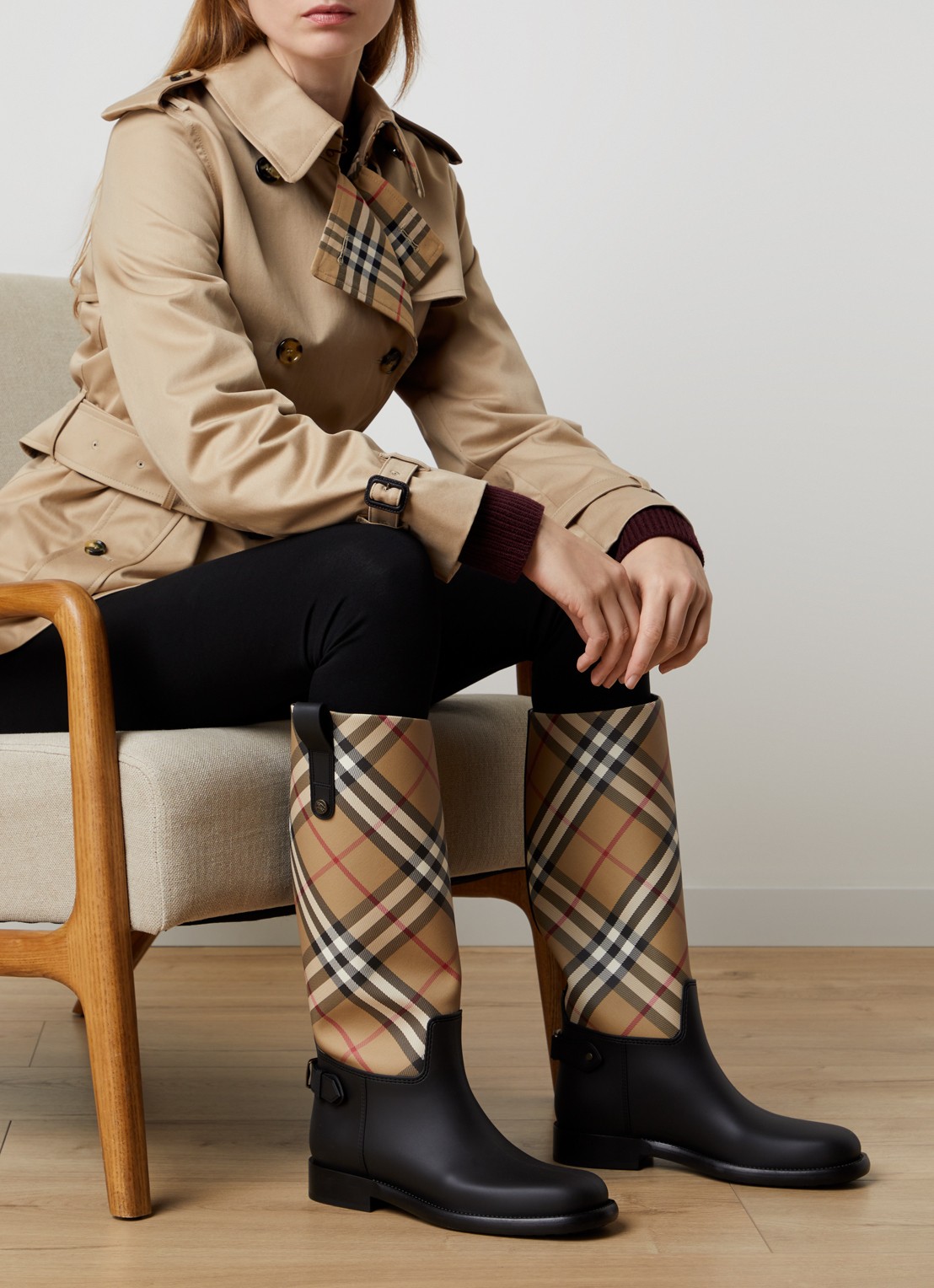 Burberry Cavalier laars met ruit dessin - voorkant 2 beige