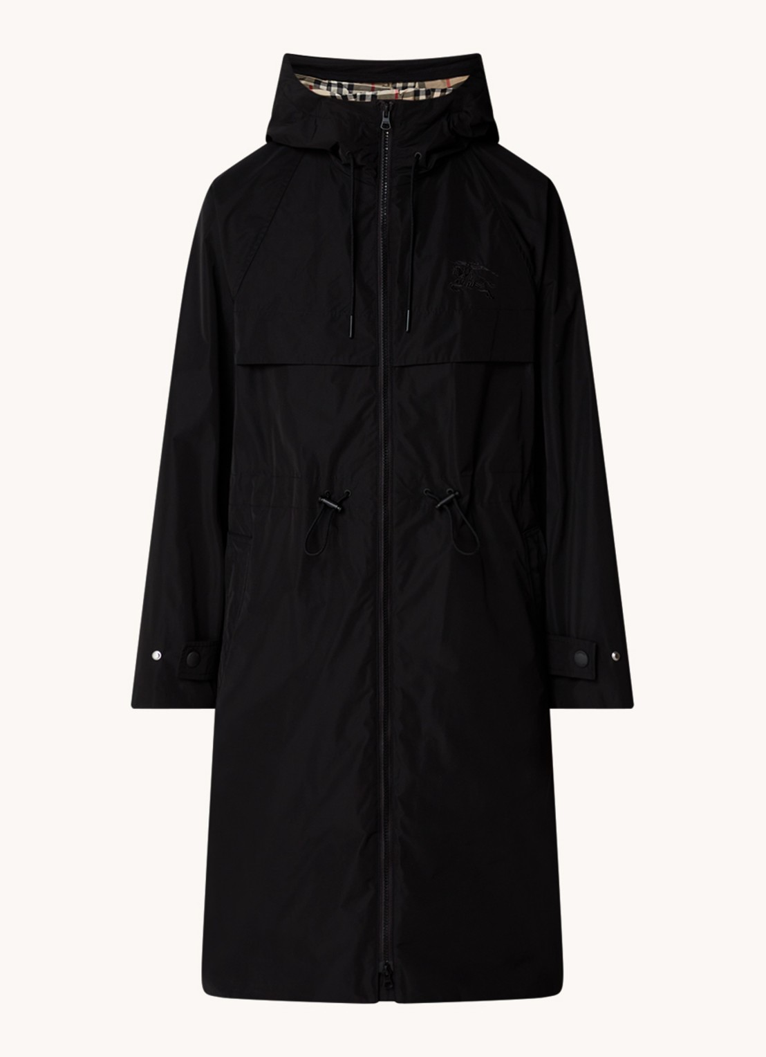 Burberry Charminster parka met logoborduring - voorkant zwart