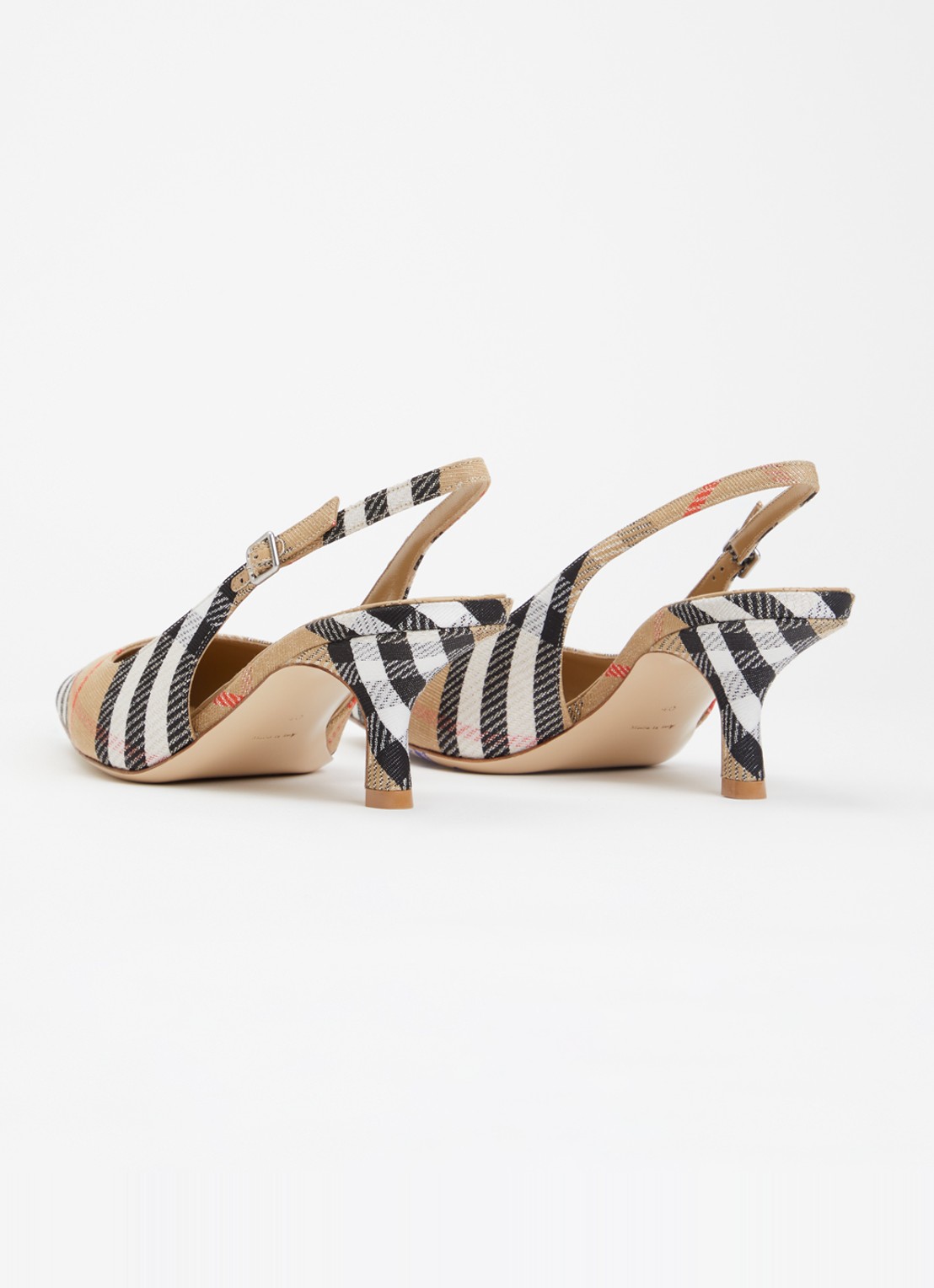 Burberry Check Birdie slingback met ruitdessin en glitter - achterkant 5 zand