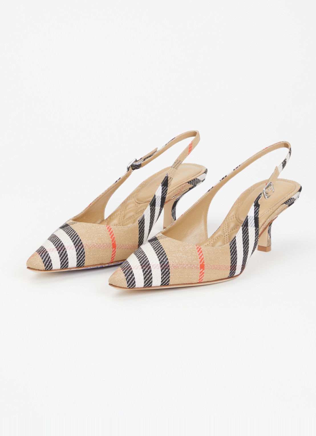 Burberry Check Birdie slingback met ruitdessin en glitter - detail zand