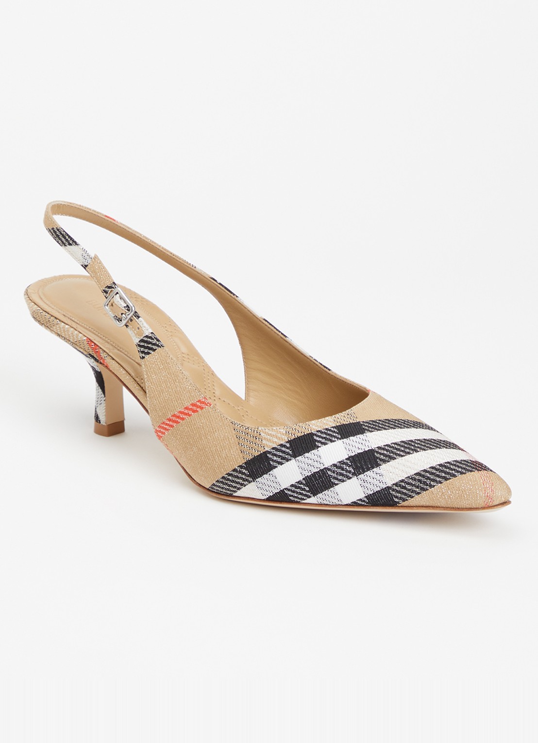Burberry Check Birdie slingback met ruitdessin en glitter - voorkant 6 zand