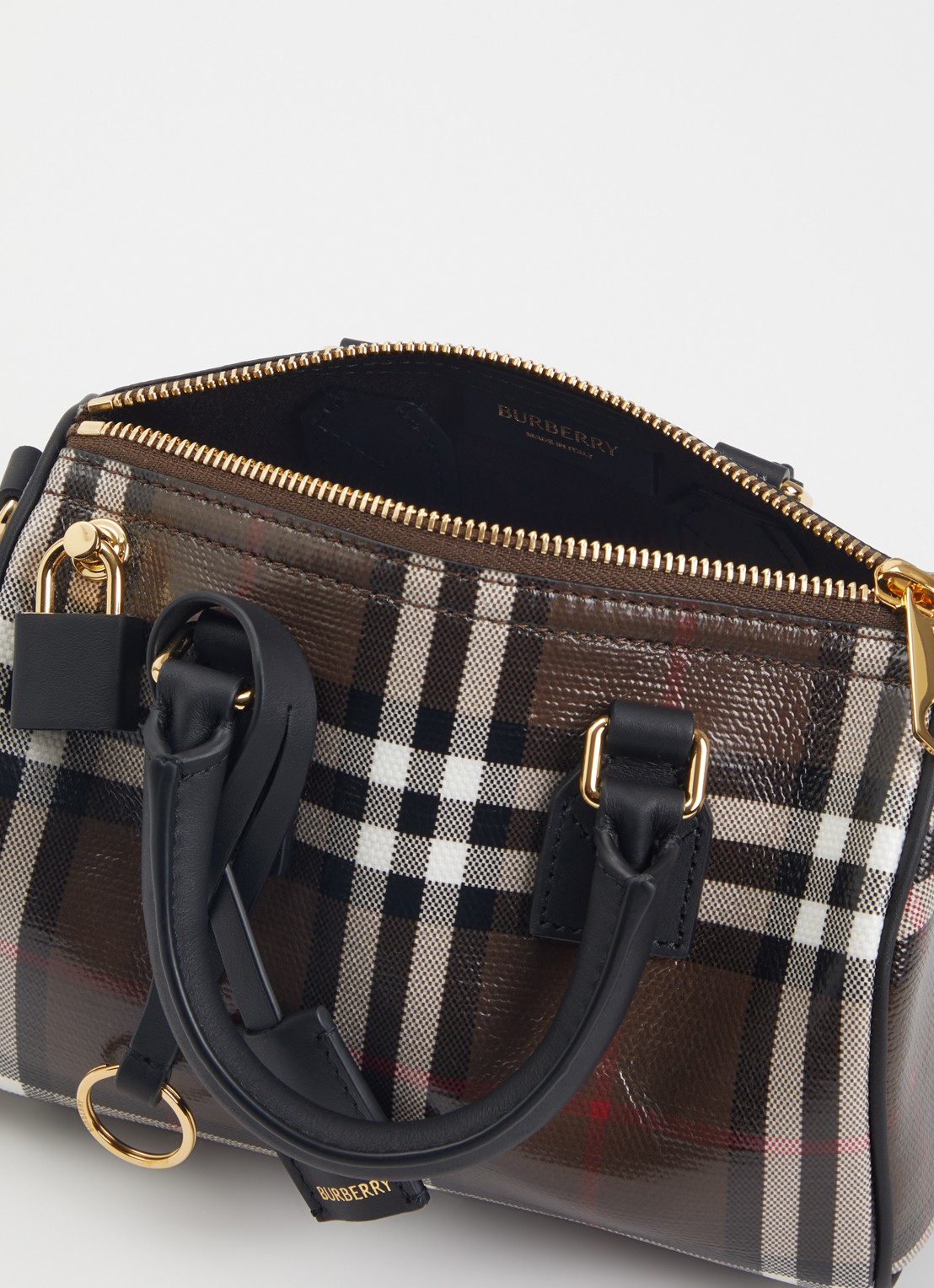 Burberry Check Mini Bowling handtas met kalfsleren details - detail 2 bruin