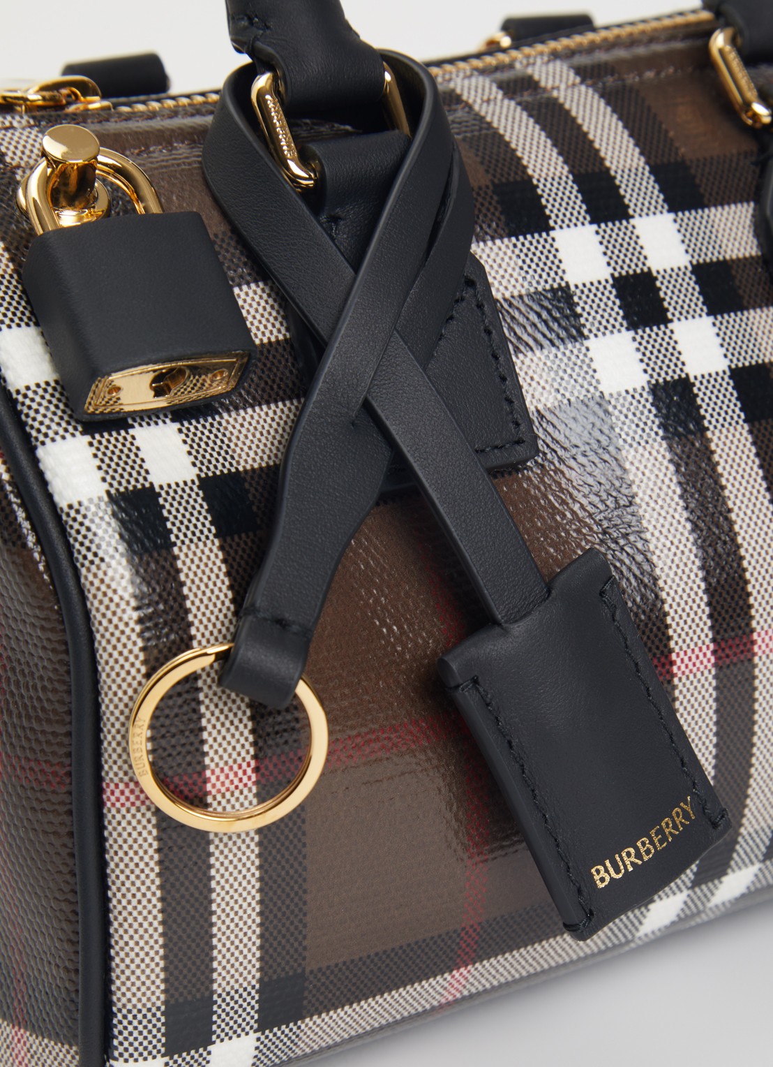 Burberry Check Mini Bowling handtas met kalfsleren details - detail 5 bruin