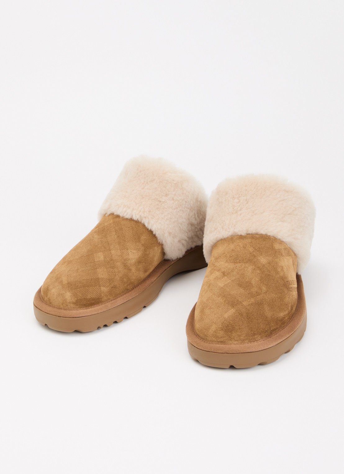 Burberry Check Shearling pantoffel van suède - detail 3 beige