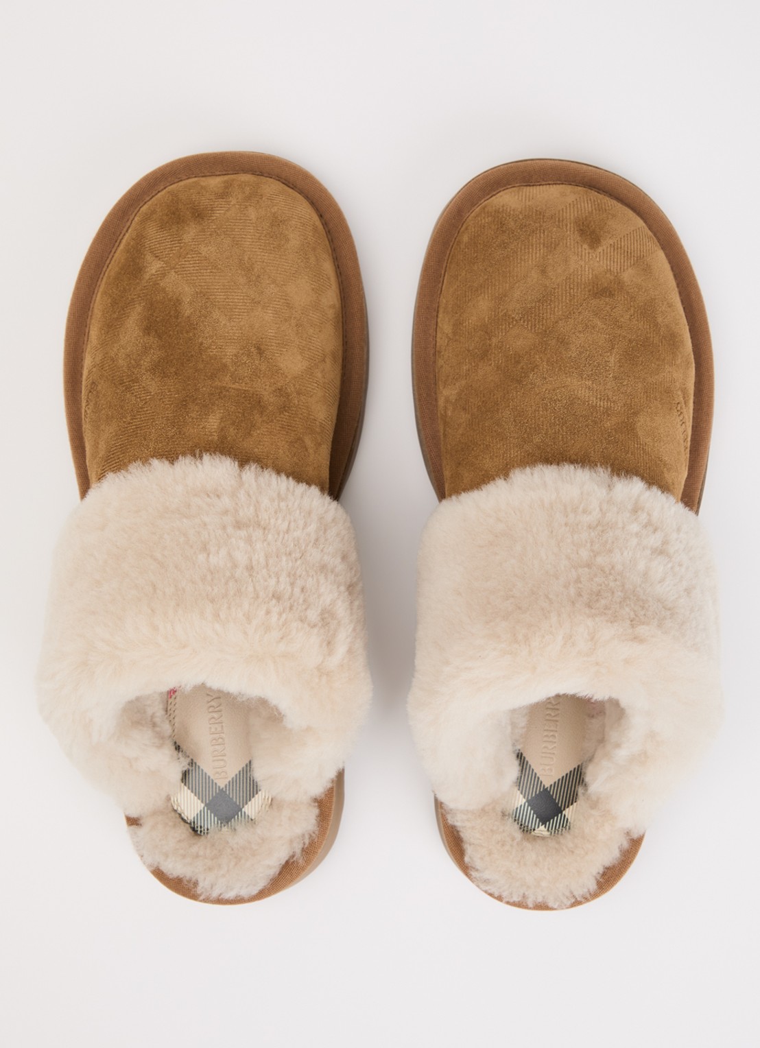 Burberry Check Shearling pantoffel van suède - detail 4 beige