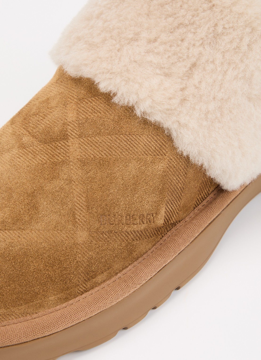 Burberry Check Shearling pantoffel van suède - detail 6 beige