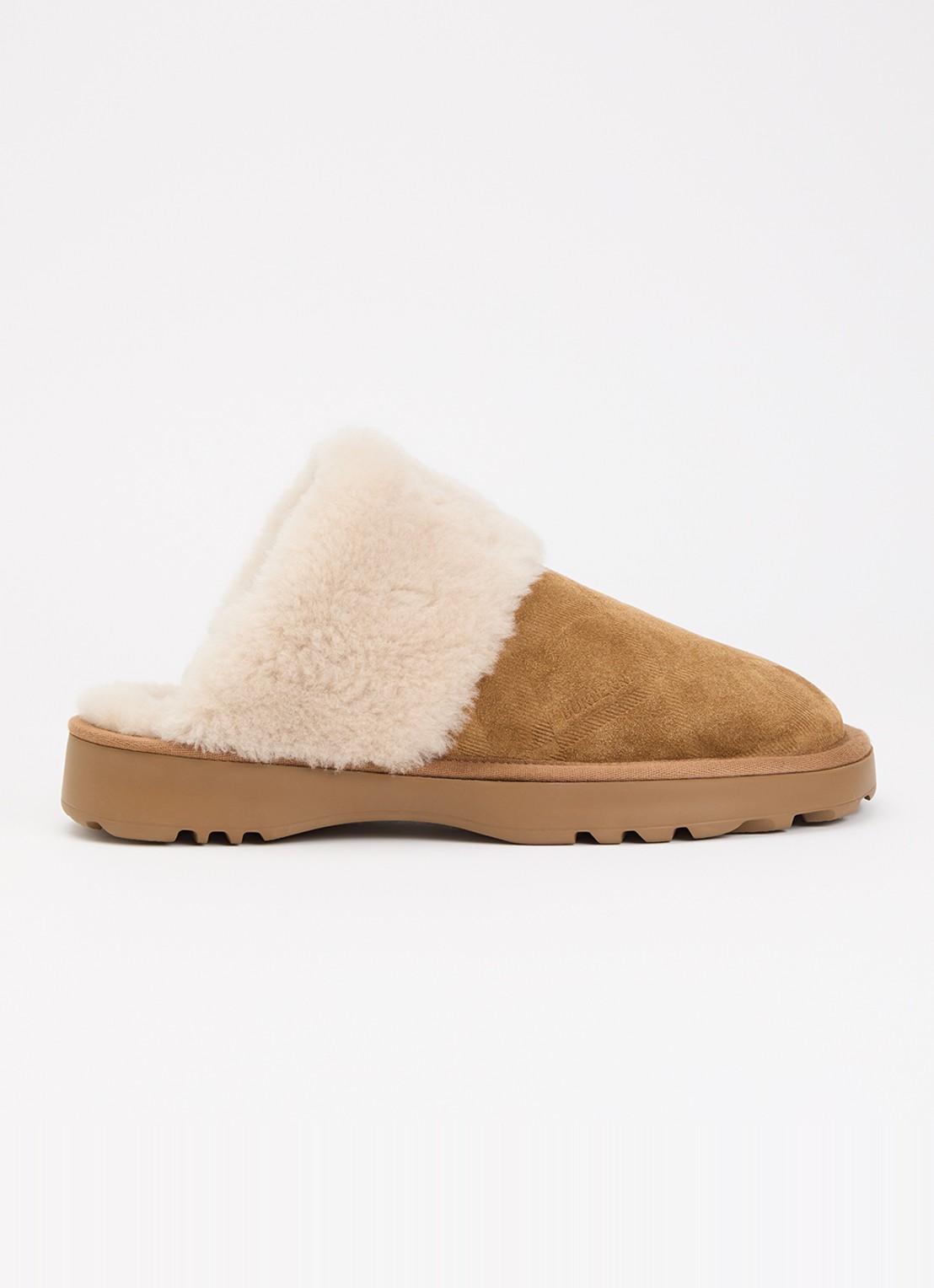Burberry Check Shearling pantoffel van suède - voorkant beige