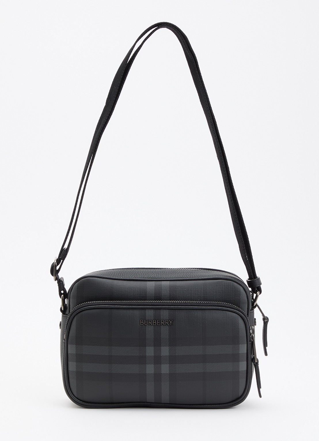 Burberry City Check Pocket crossbodytas met kalfsleren details - voorkant antraciet