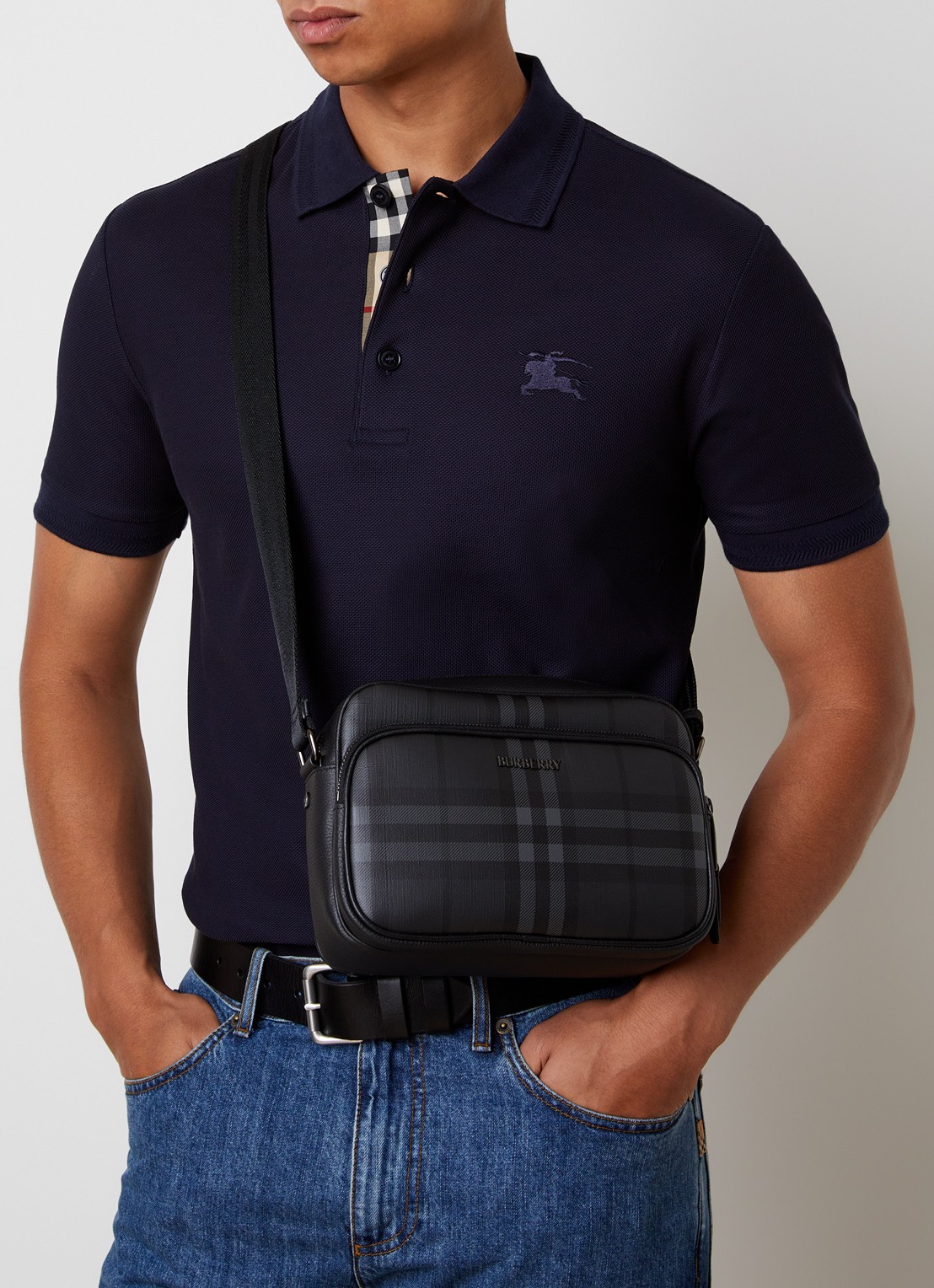 Burberry City Check Pocket crossbodytas met kalfsleren details - voorkant 7 antraciet
