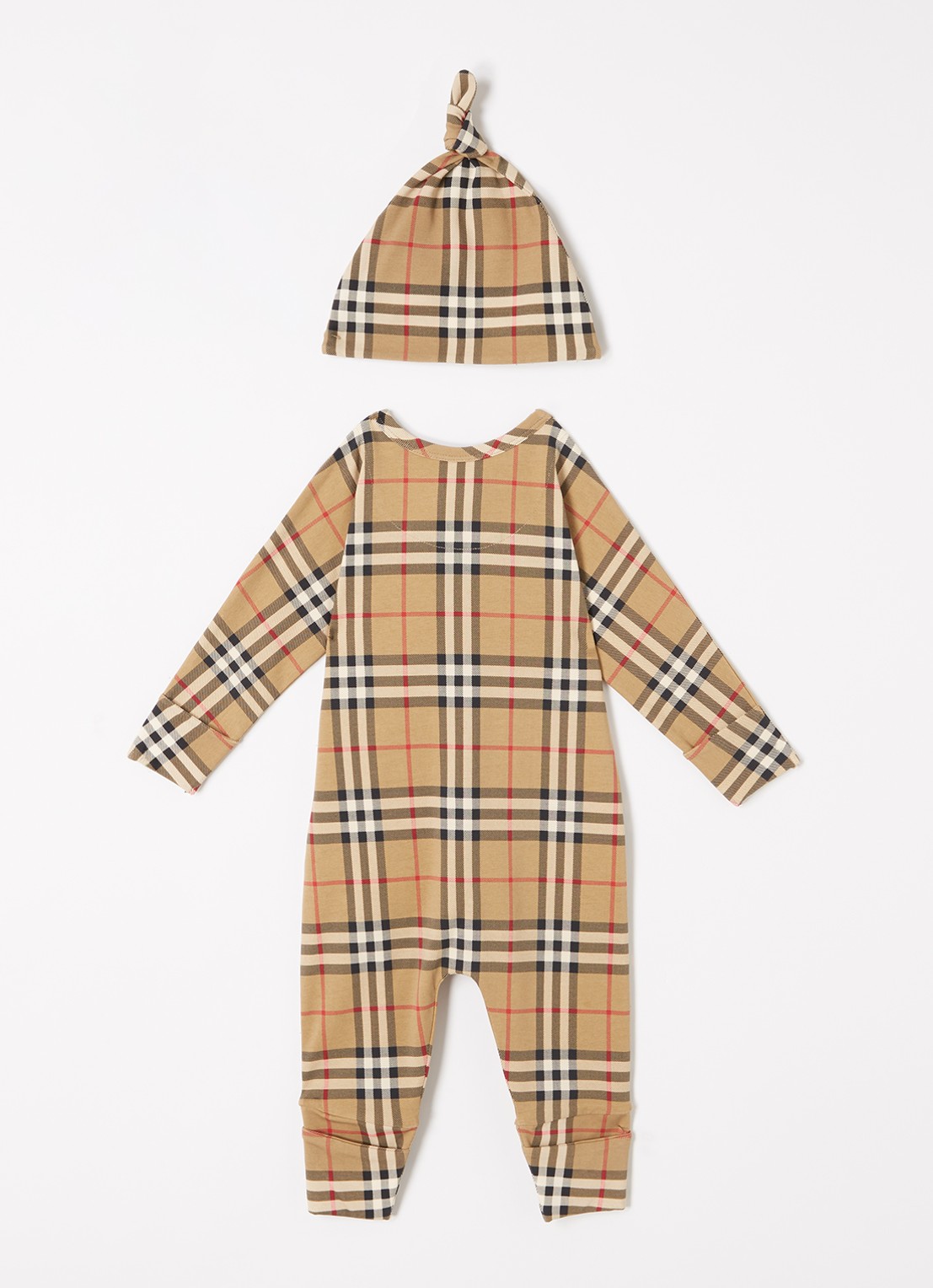 Burberry Claude babypak en muts met ruitdessin in giftbox 2-delig - voorkant 2 beige