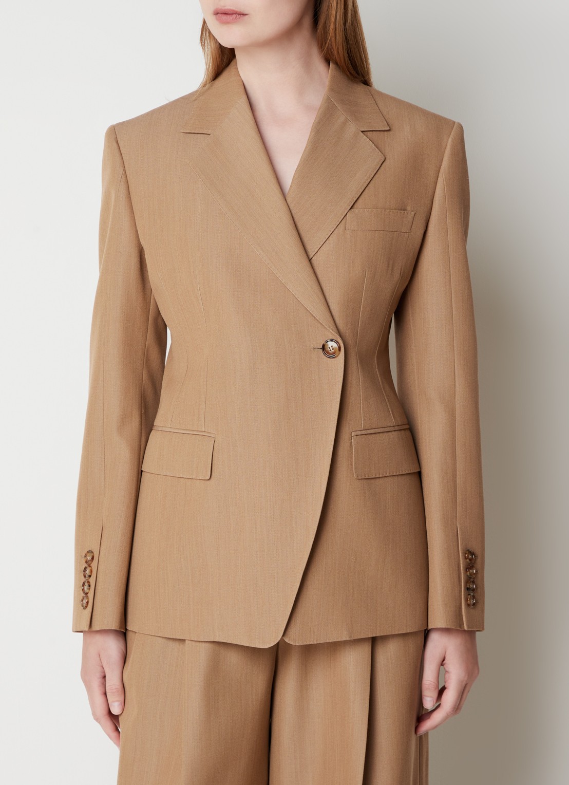 Burberry Claudette blazer in wolblend met klepzakken en schoudervulling - detail 2 camel
