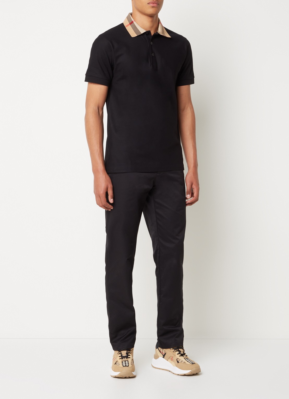 Burberry Cody regular fit polo met logoprint - voorkant 2 zwart