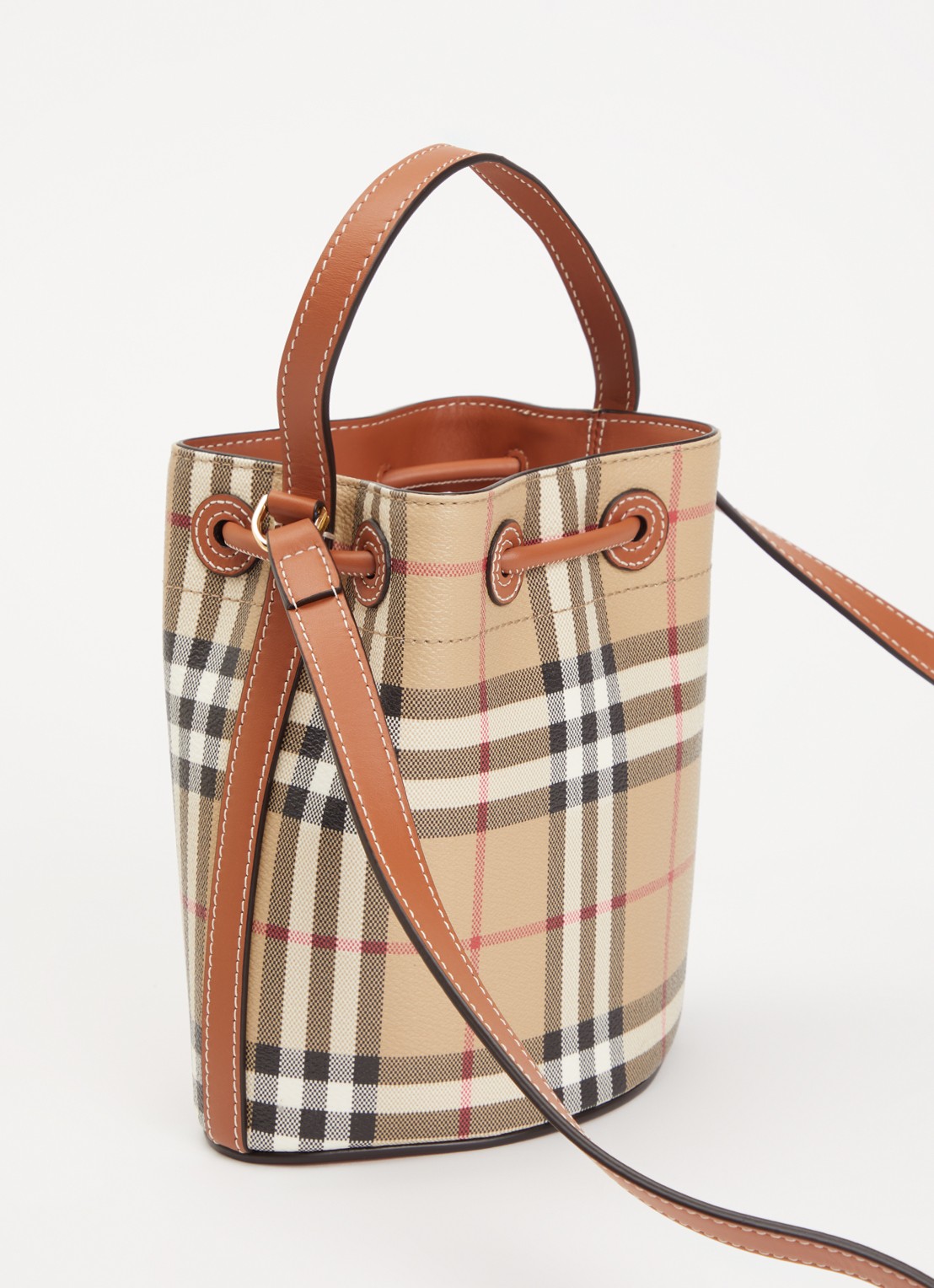 Burberry Crossbodytas met kalfsleren details en ruitdessin - achterkant hazelnootbruin
