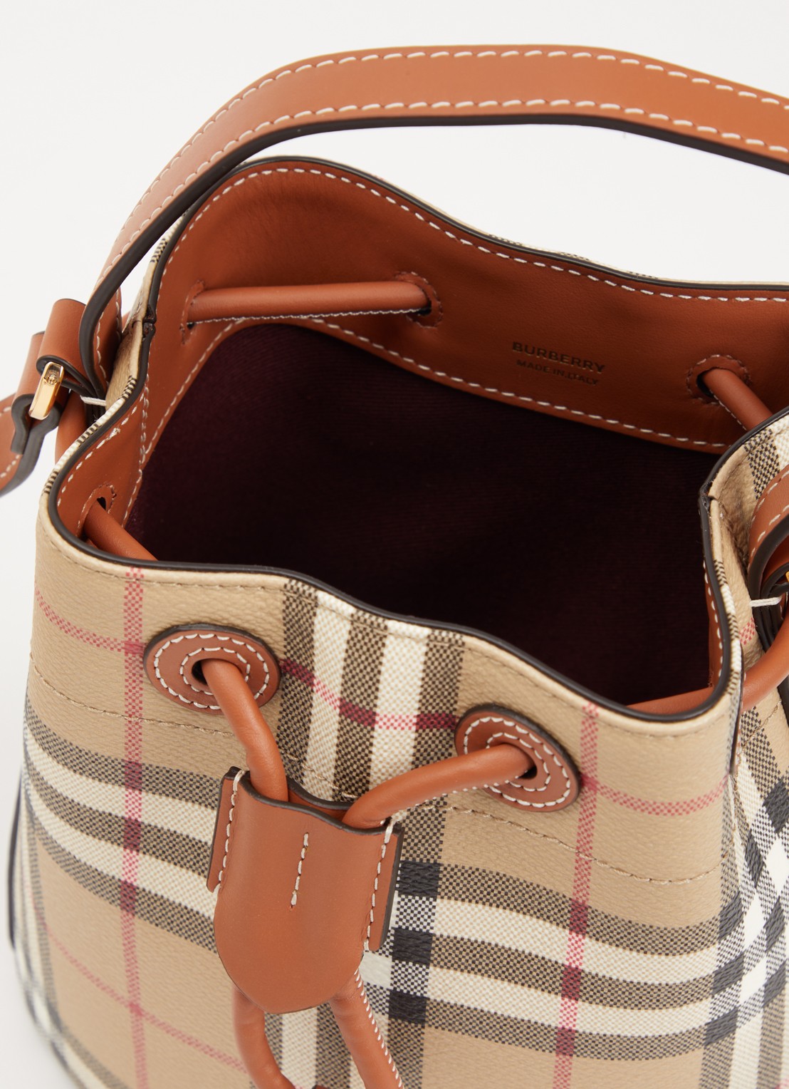 Burberry Crossbodytas met kalfsleren details en ruitdessin - detail 2 hazelnootbruin