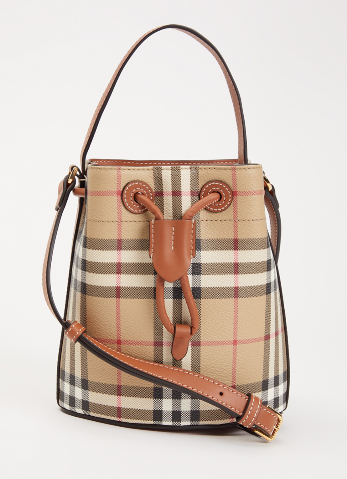 Burberry Crossbodytas met kalfsleren details en ruitdessin - voorkant 6 hazelnootbruin
