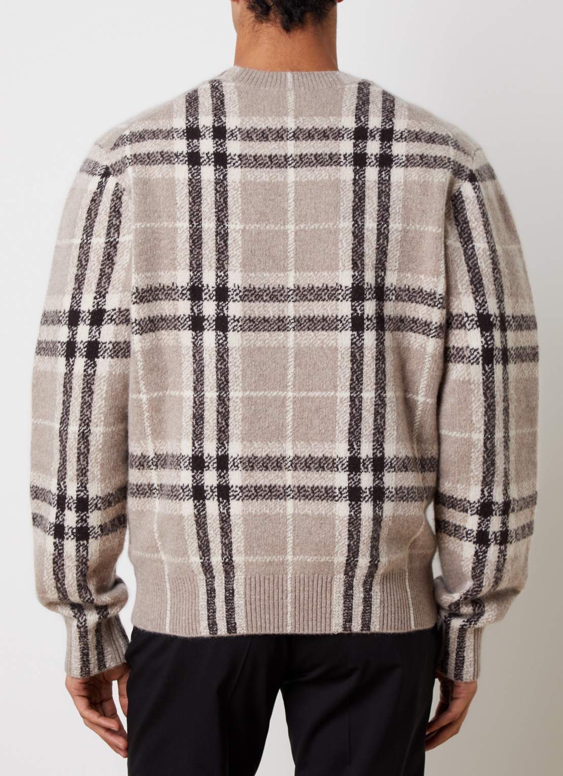 Burberry Curtis fijngebreide pullover van kasjmier met ruitdessin - achterkant 5 grijs