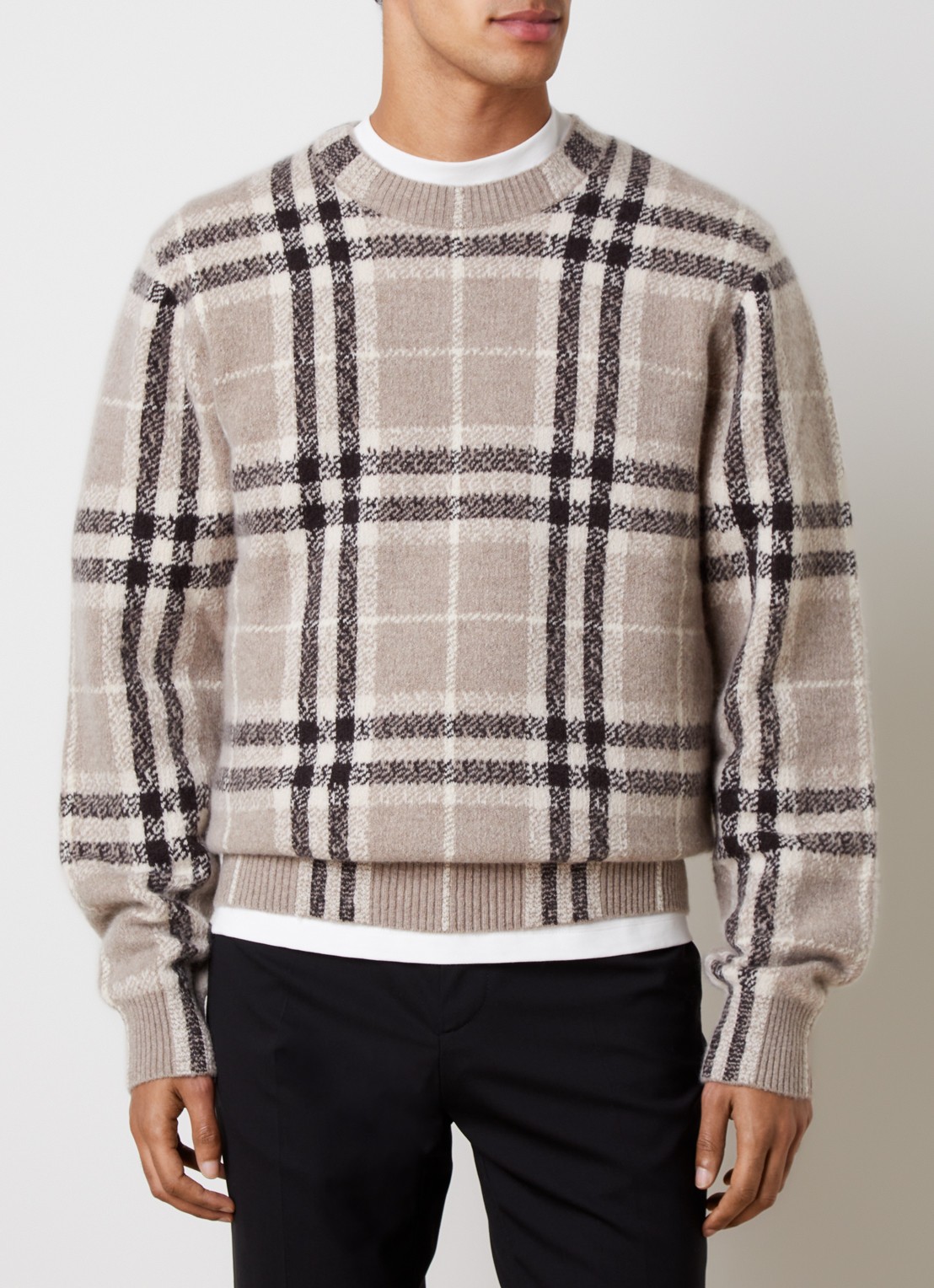 Burberry Curtis fijngebreide pullover van kasjmier met ruitdessin - detail grijs