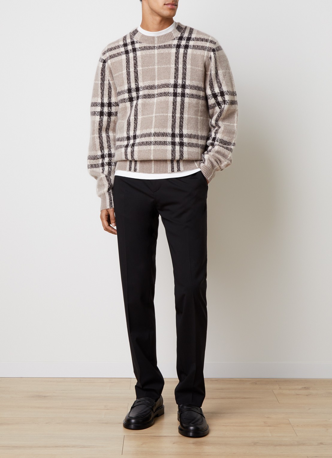 Burberry Curtis fijngebreide pullover van kasjmier met ruitdessin - voorkant 4 grijs