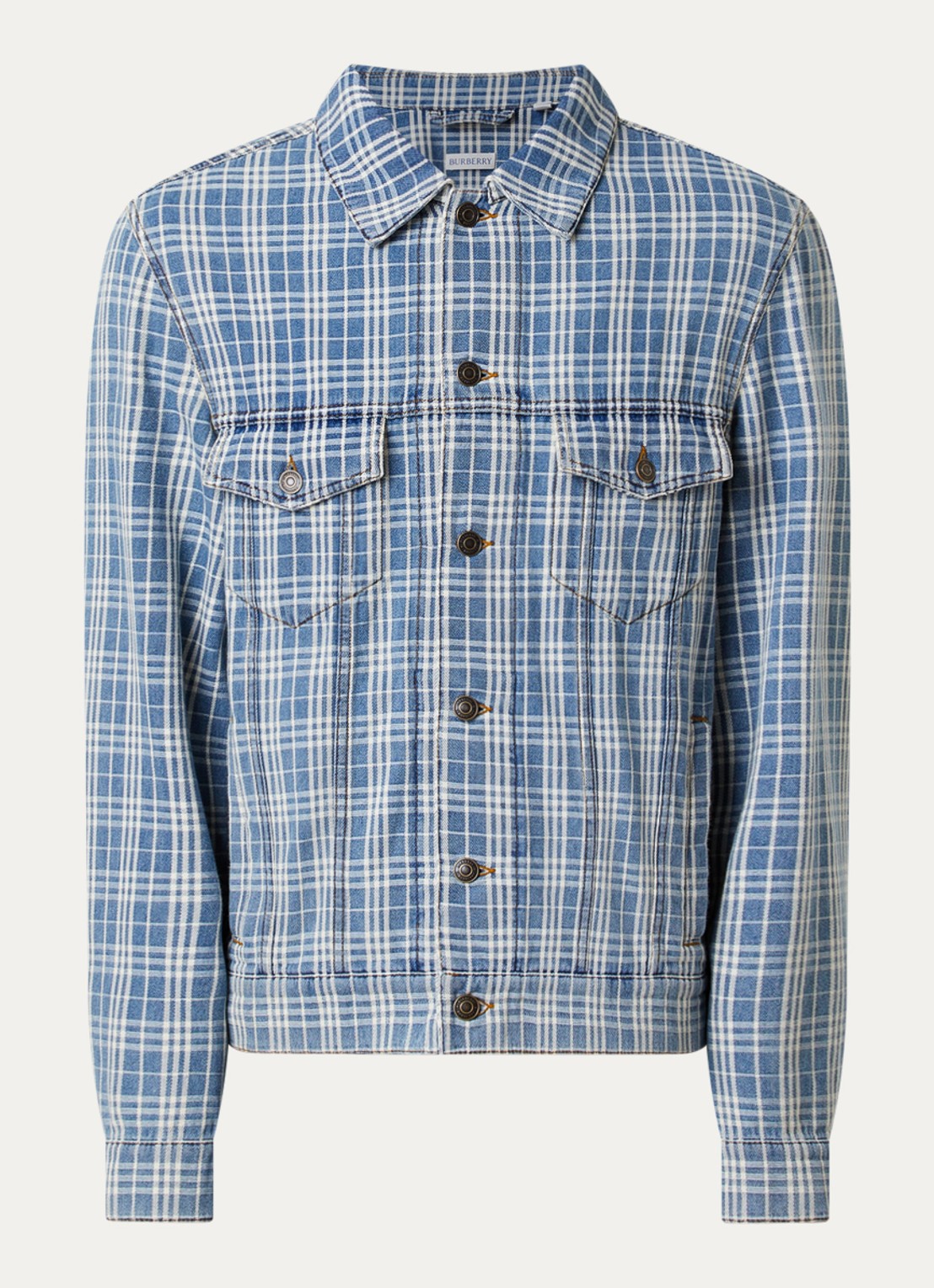 Burberry Darwen spijkerjas met ruitdessin en borstzakken - voorkant indigo