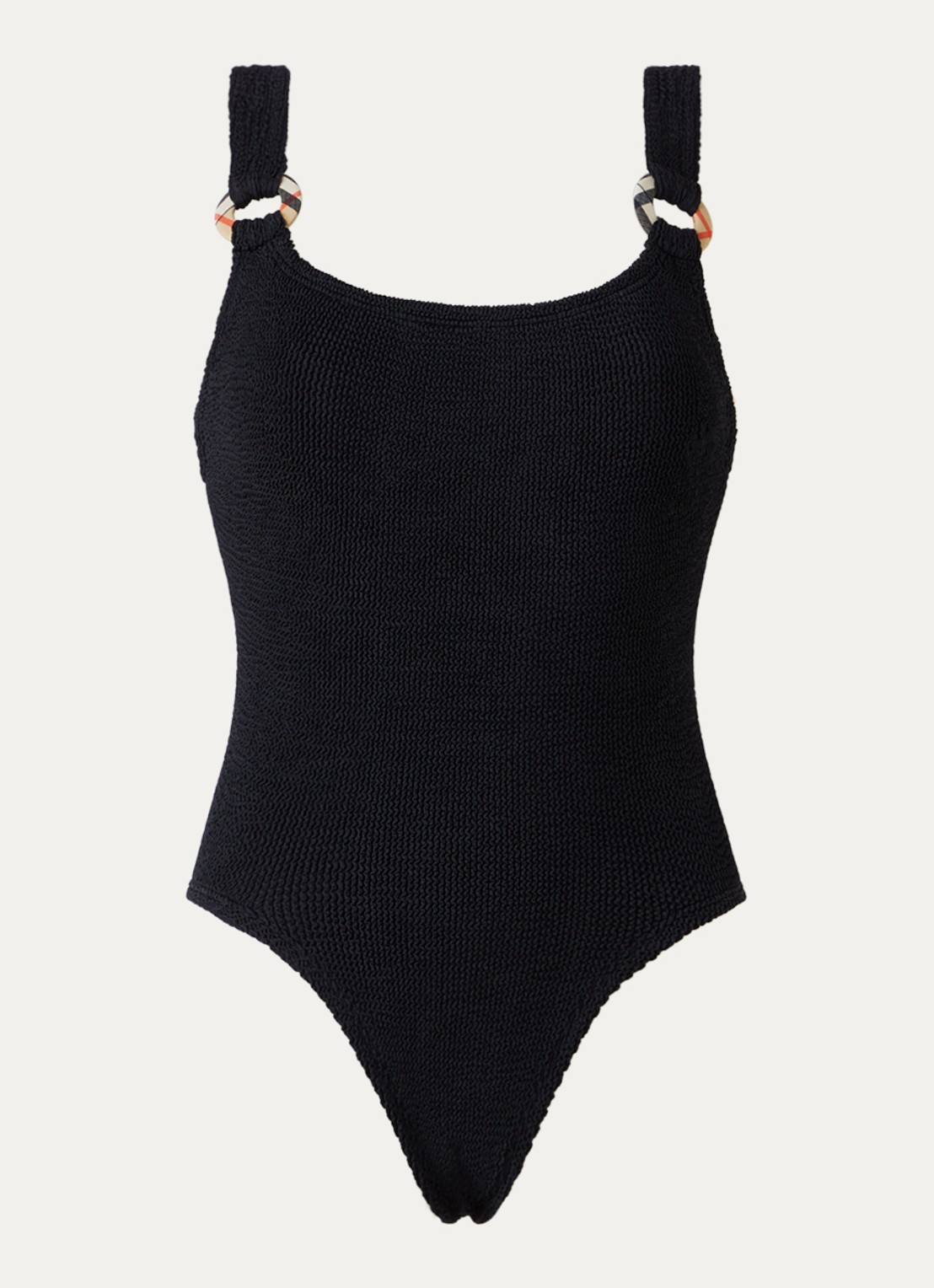 Burberry Domino badpak met scrunchie en structuur - voorkant zwart