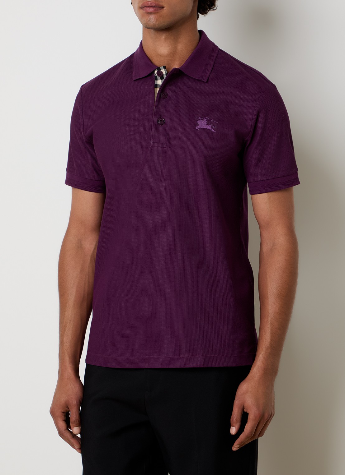 Burberry Eddie regular fit polo met logo - detail aubergine
