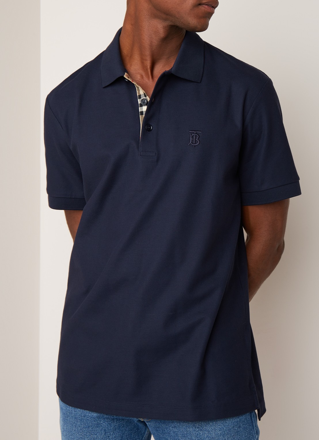 Burberry Eddie regular fit polo van piqué katoen - detail 3 blauw