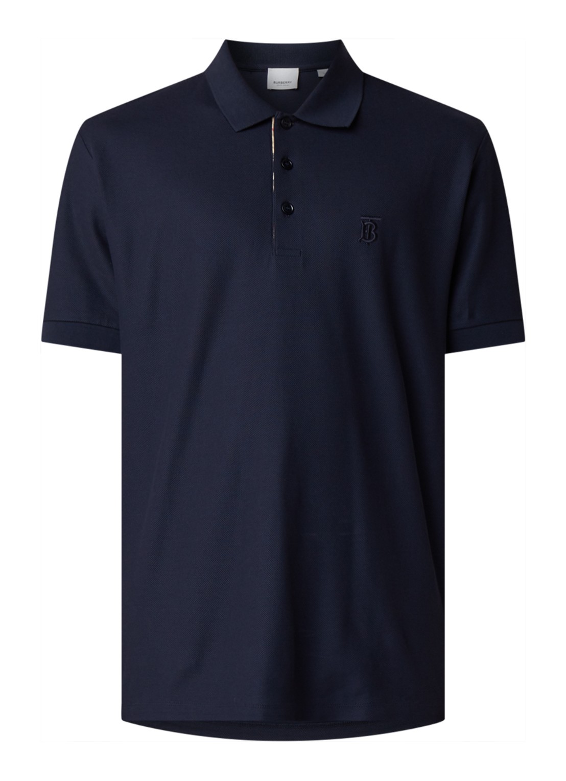 Burberry Eddie regular fit polo van piqué katoen - voorkant blauw