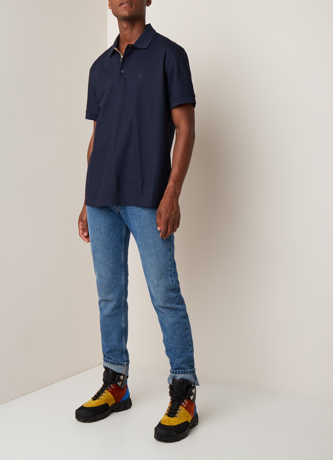 Burberry Eddie regular fit polo van piqué katoen - voorkant 2 blauw