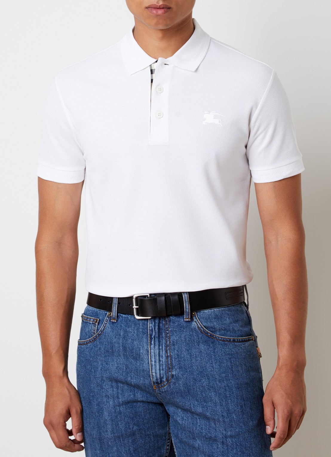 Burberry Eddie slim fit polo van piqué katoen met logoborduring - detail 3 wit