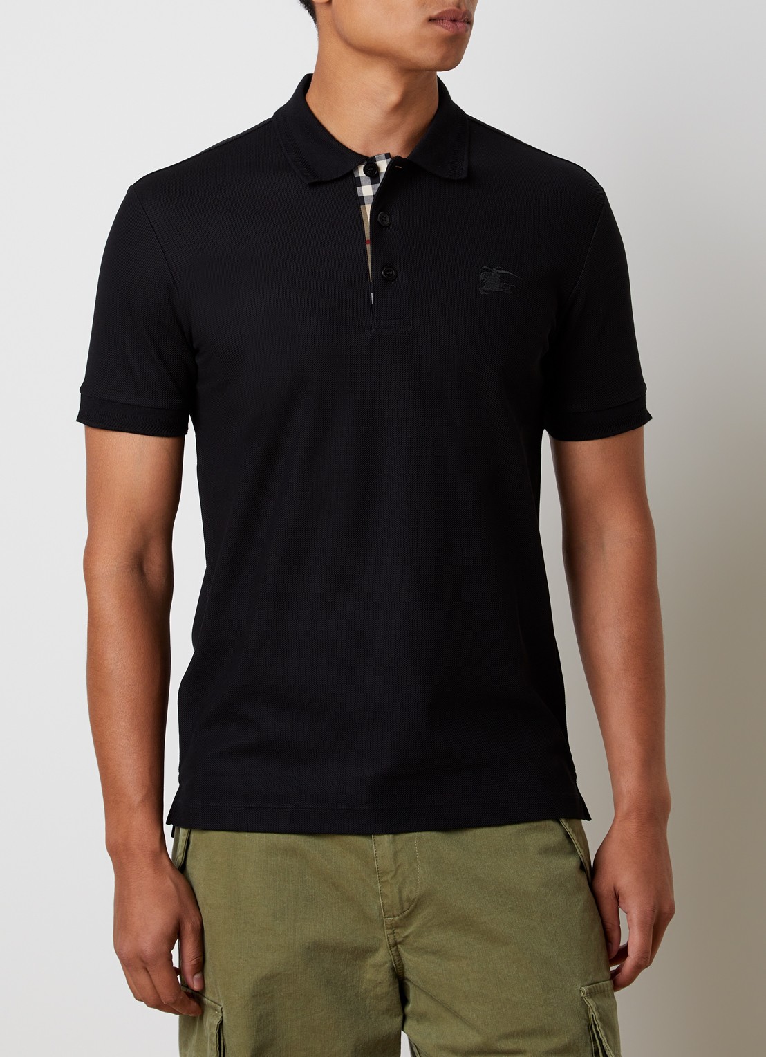 Burberry Eddie slim fit polo van piqué katoen met logoborduring - detail 4 zwart