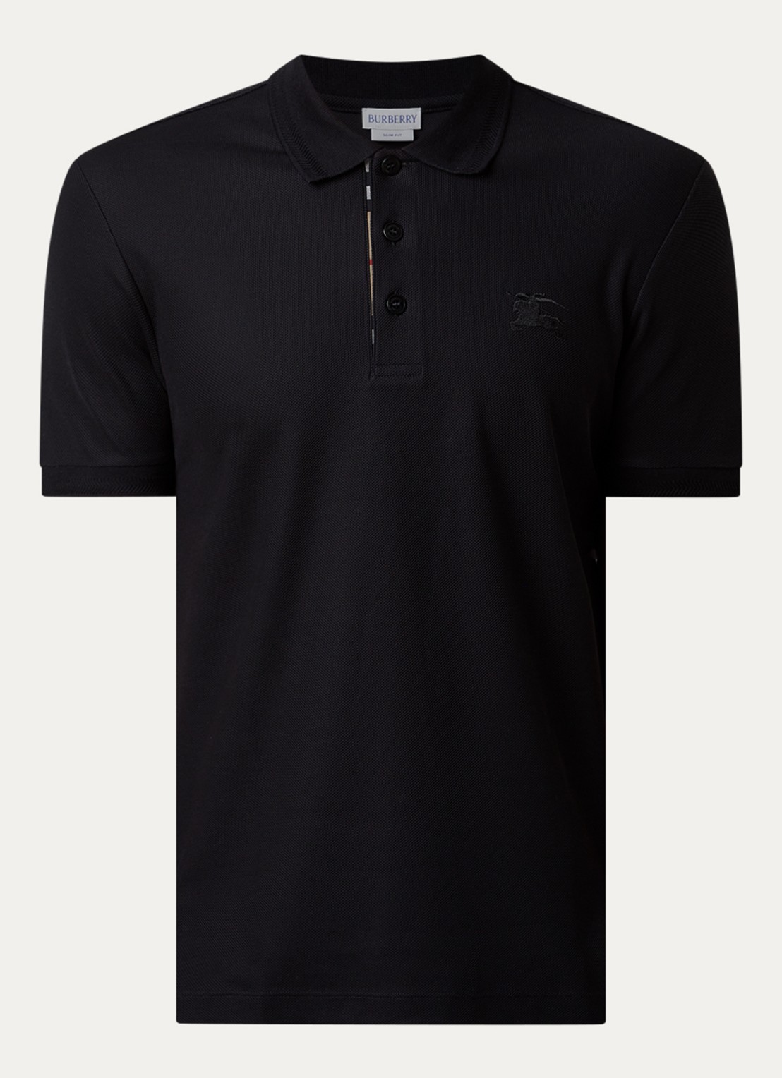Burberry Eddie slim fit polo van piqué katoen met logoborduring - voorkant zwart