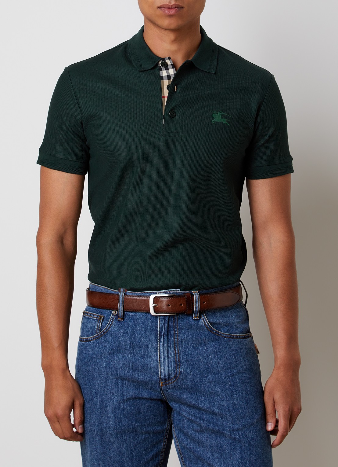 Burberry Eddie slim fit polo van piqué katoen met logoborduring - detail 3 antraciet