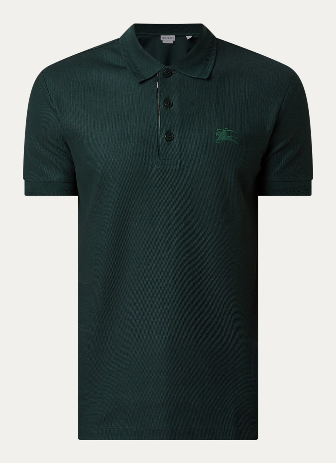 Burberry Eddie slim fit polo van piqué katoen met logoborduring - voorkant antraciet