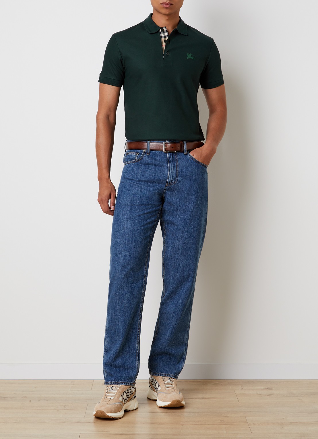 Burberry Eddie slim fit polo van piqué katoen met logoborduring - voorkant 2 antraciet