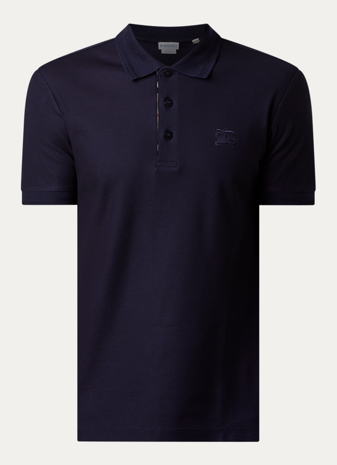 Burberry Eddie slim fit polo van piqué katoen met logoborduring - voorkant 4 donkerblauw