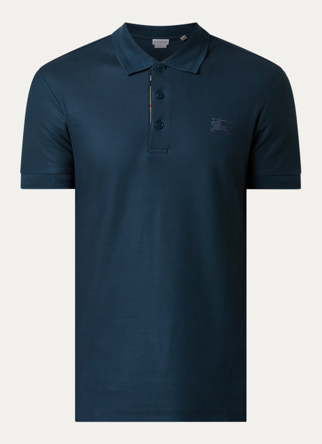 Burberry Eddie slim fit polo van piqué katoen met logoborduring - voorkant 4 petrol