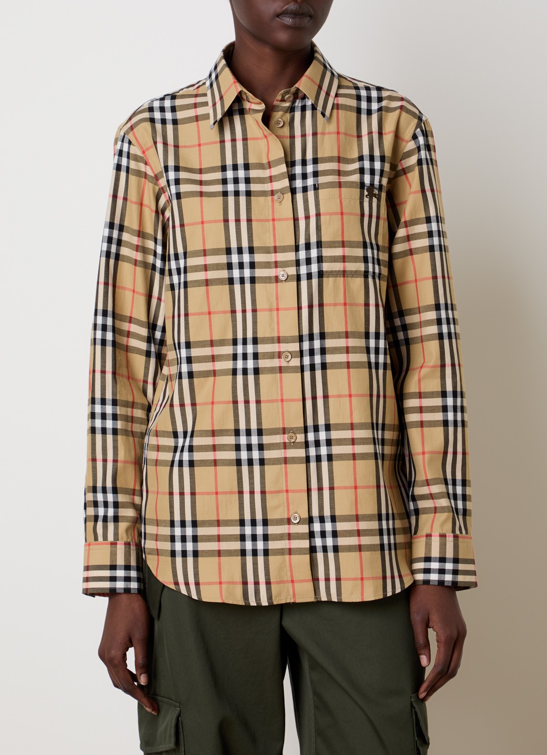Burberry Emma blouse met ruitdessin - detail camel
