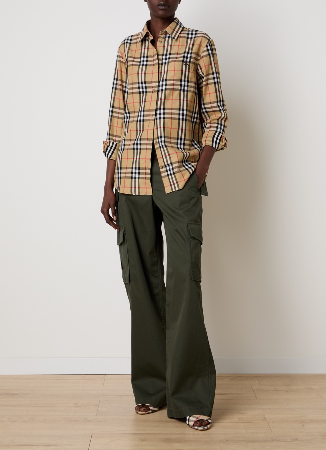 Burberry Emma blouse met ruitdessin - voorkant 4 camel