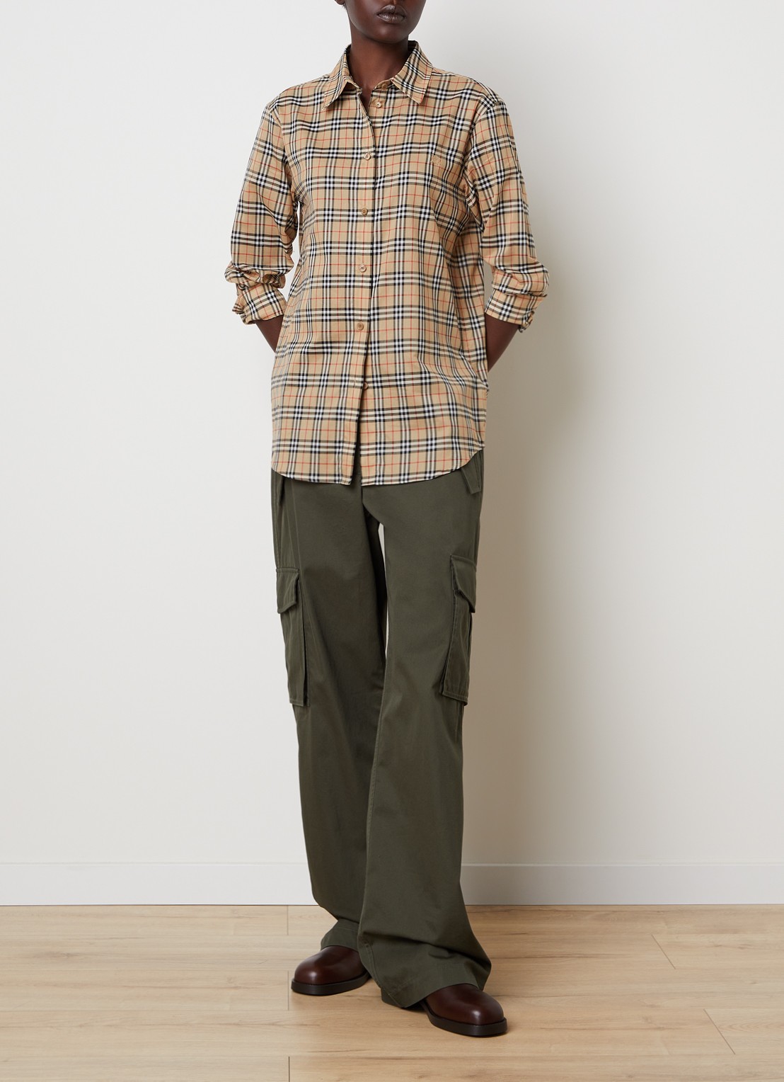 Burberry Emma overhemd met ruitdessin - voorkant 2 zand