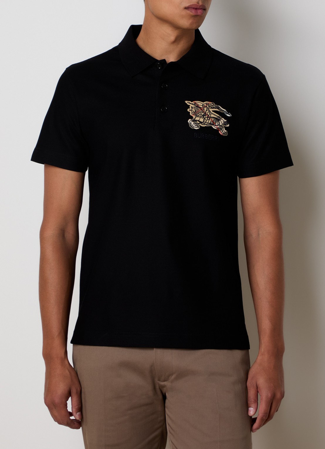 Burberry Evan regular fit polo met logoborduring - detail zwart