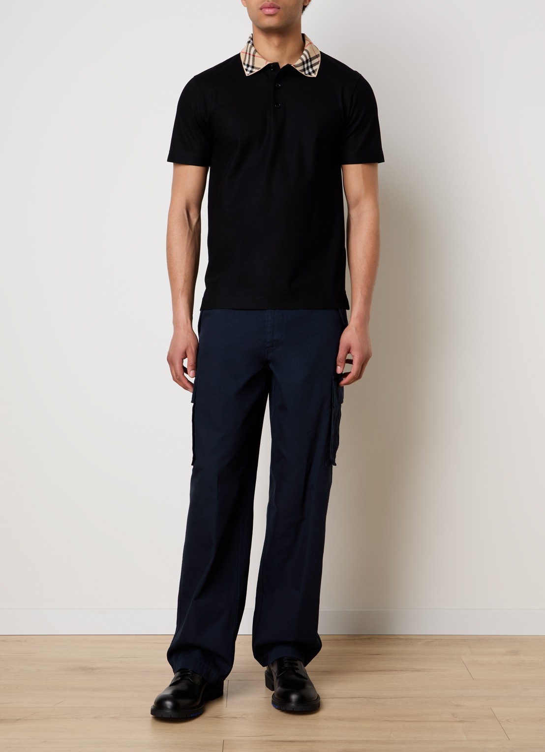 Burberry Evan regular fit polo met stretch - voorkant 5 zwart