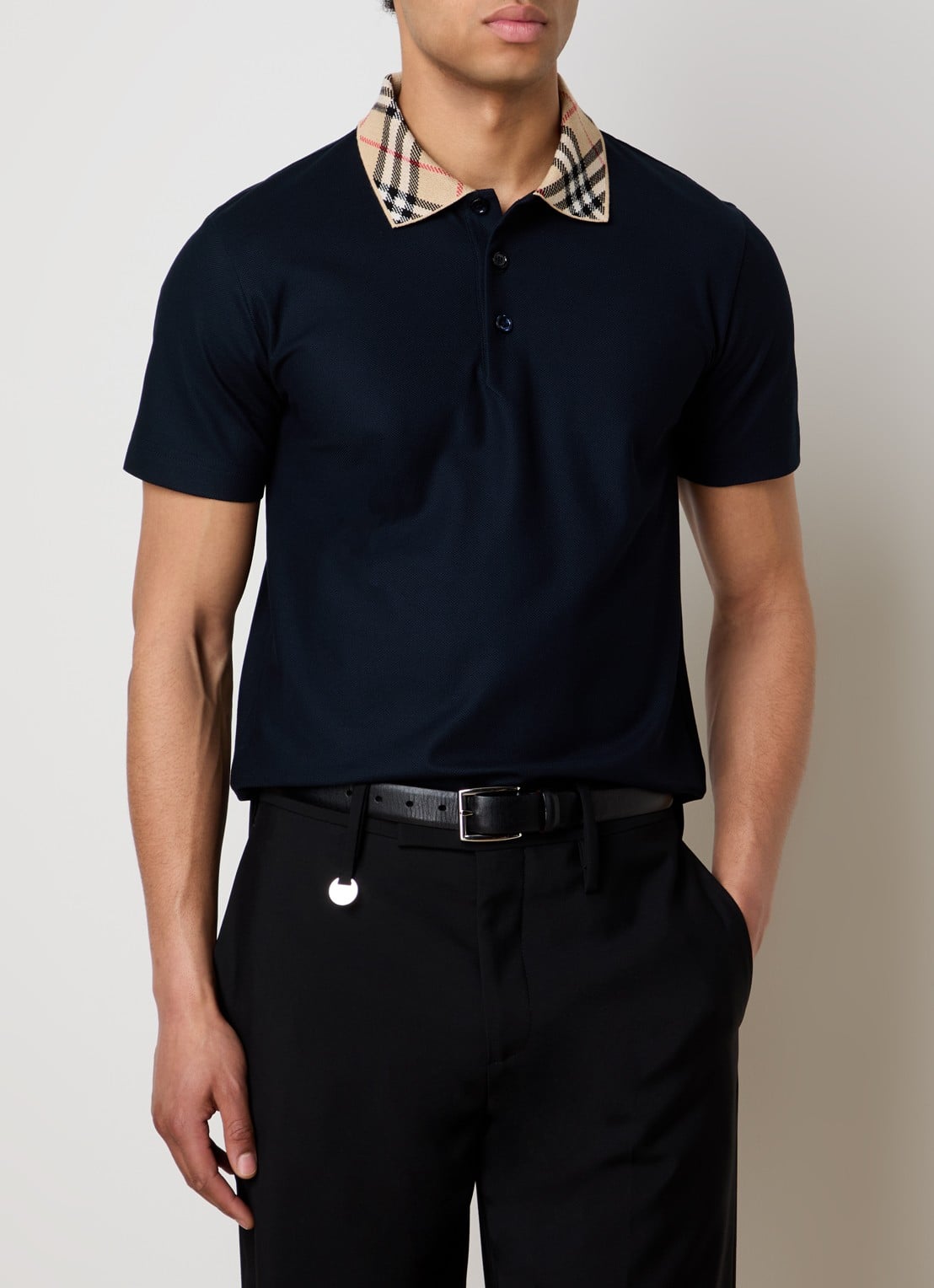 Burberry Evan regular fit polo met stretch - detail 4 donkerblauw