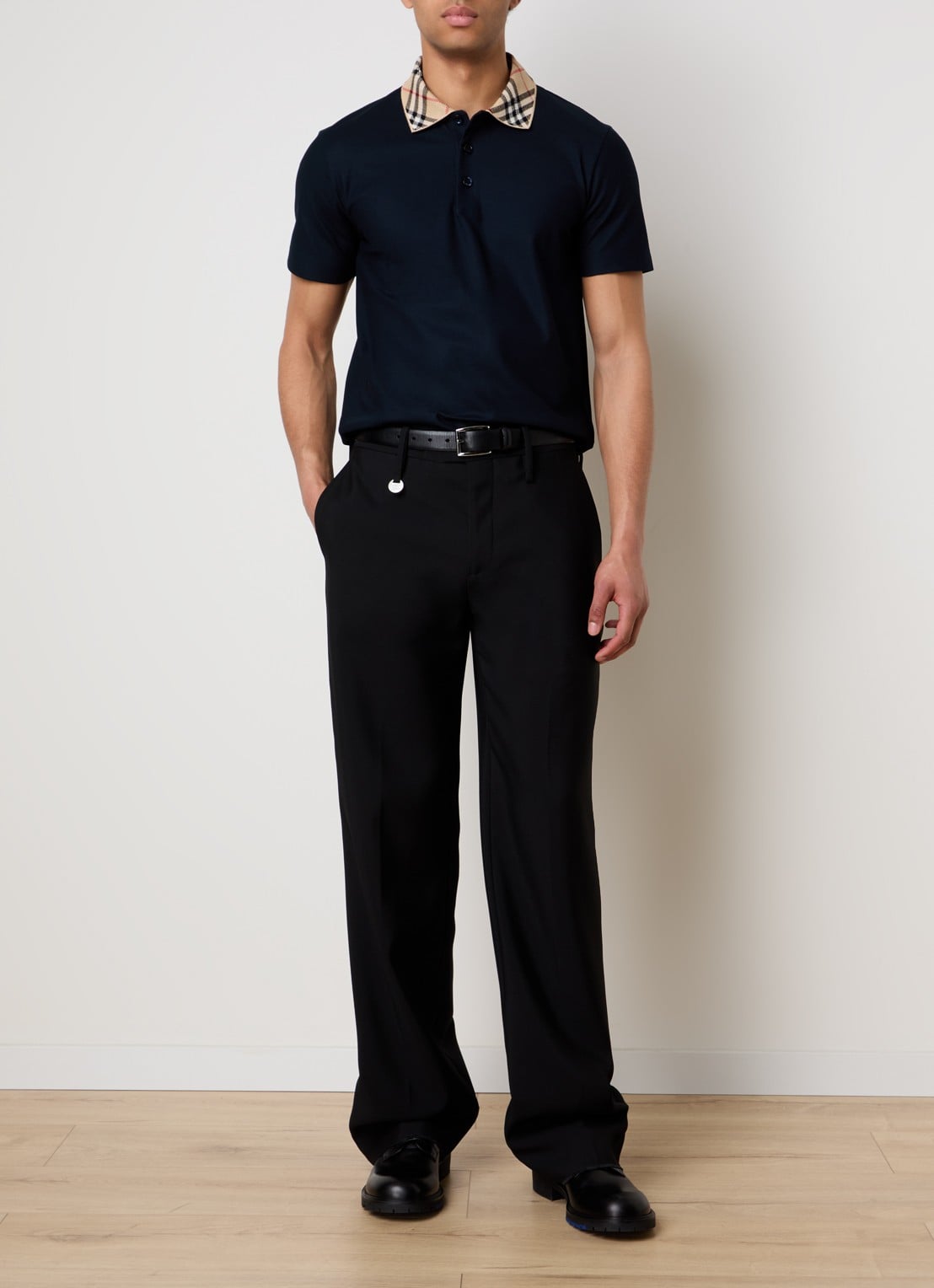 Burberry Evan regular fit polo met stretch - voorkant 2 donkerblauw
